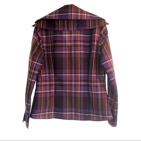 PULI Purple plaid Button up double collar jacket blouse​​​.  Feminine. Medium - Picture 5 of 10